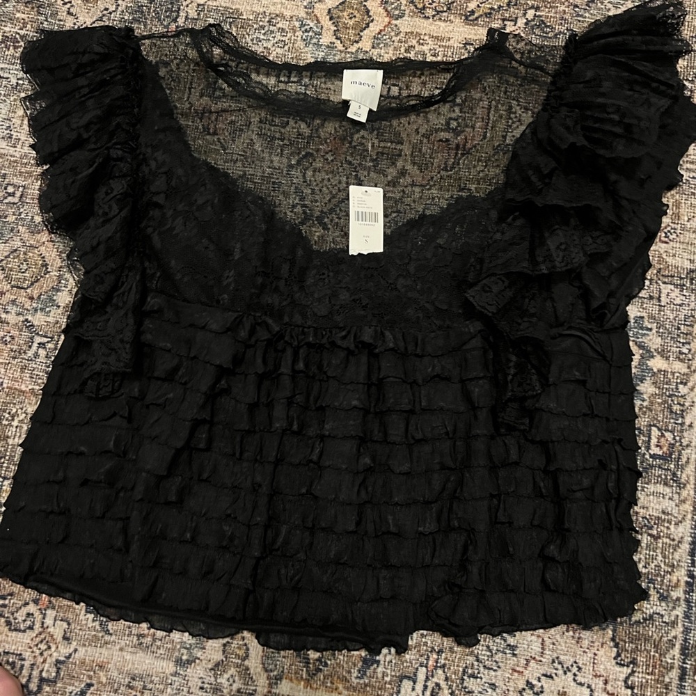Maeve Black Ruffled Blouse